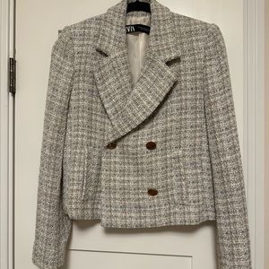 ZARA DOUBLE BREASTED TEXTURED WEAVE JACKET - XS